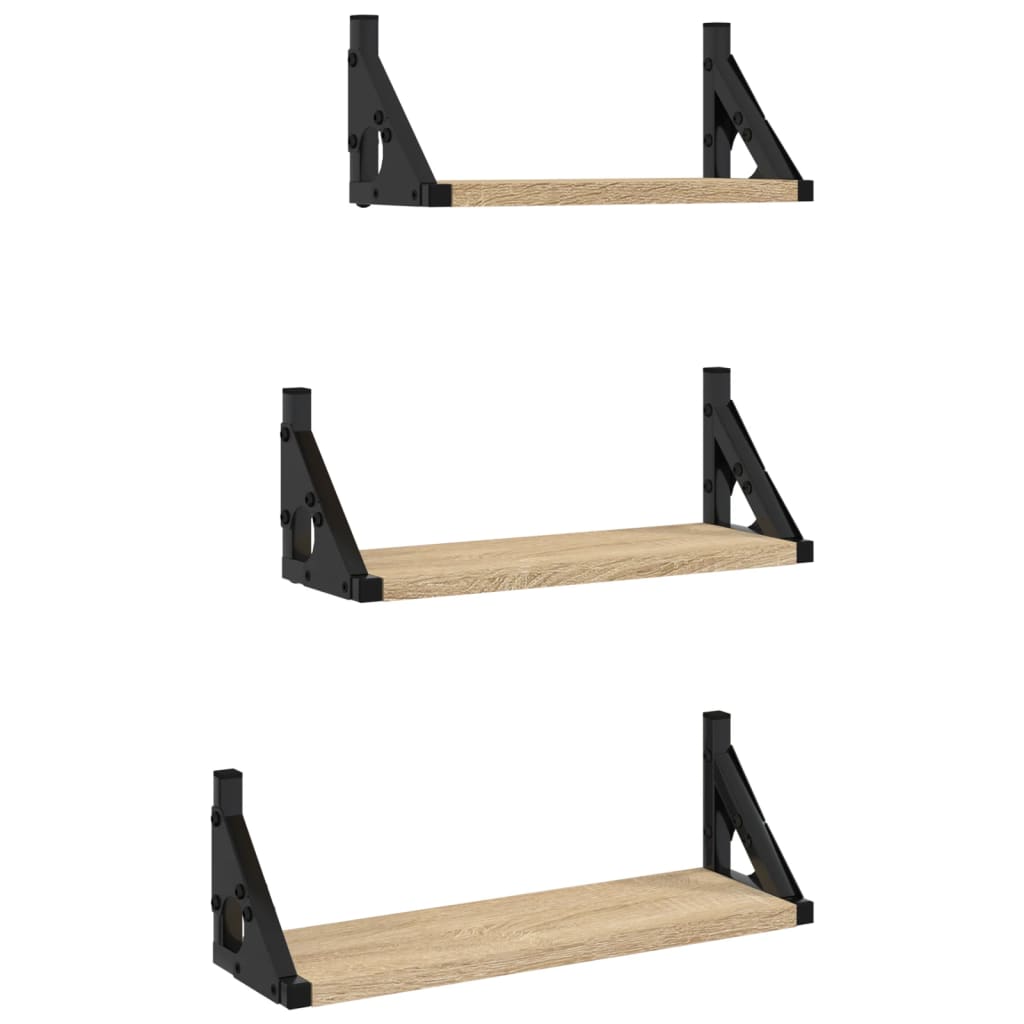 3 Piece Wall Shelf Set Sonoma Oak Particleboard