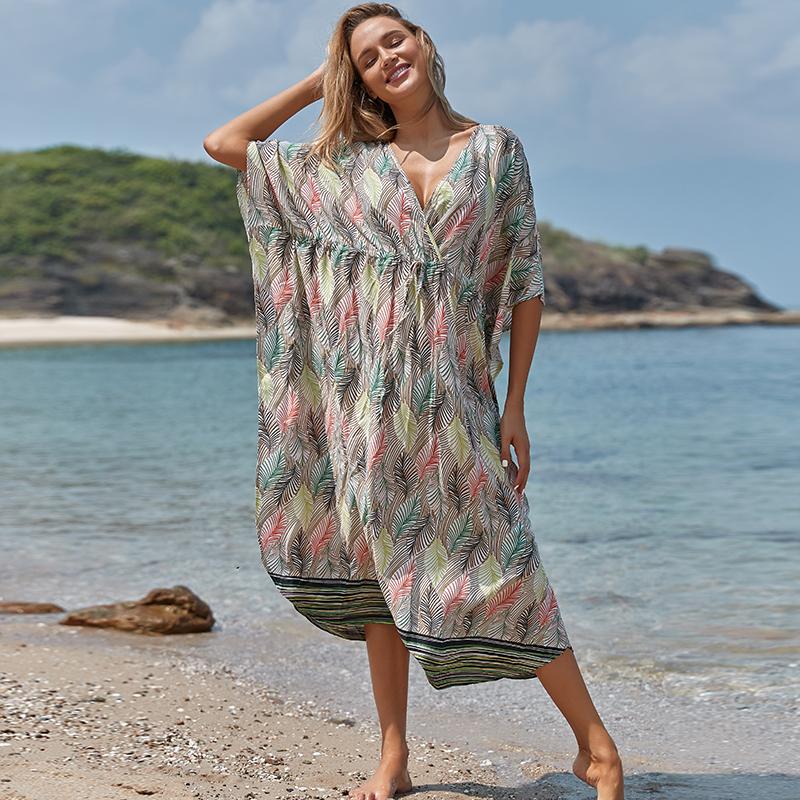 Copricostume Lungo In Chiffon Donna: Pareo Spiaggia Stampato, Tunica Mare Elegante