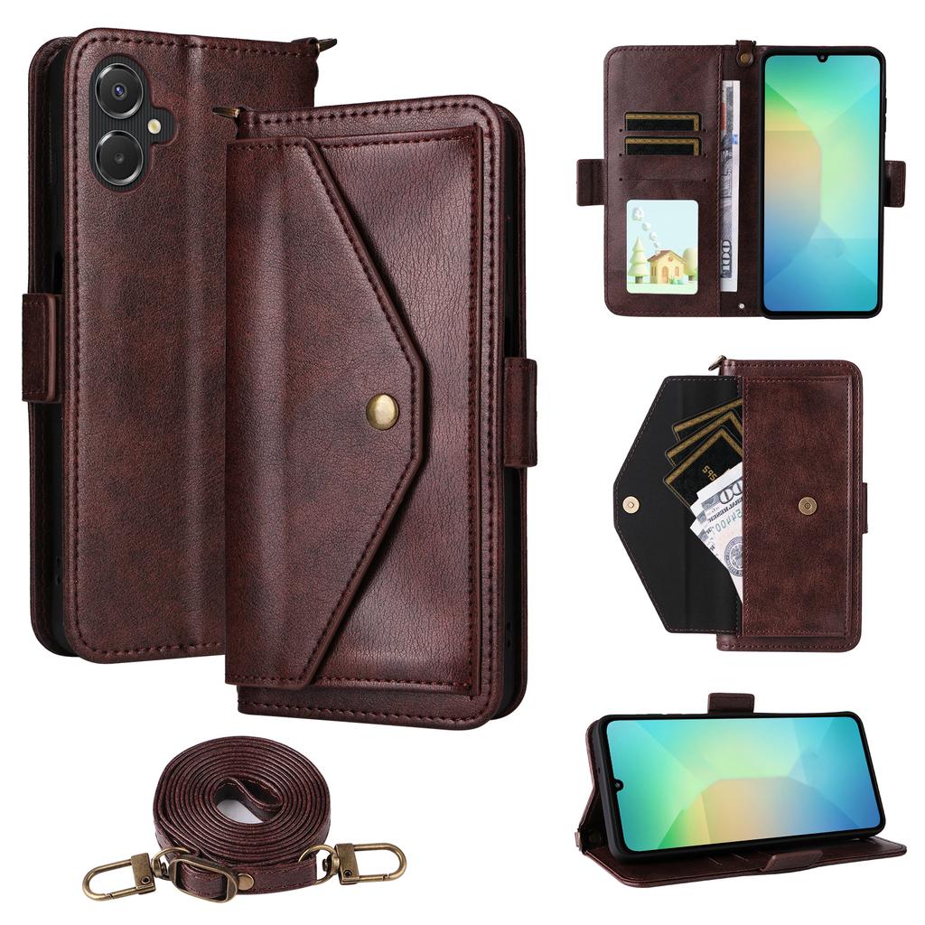 For Samsung Galaxy A06 5G/4G Leather Case Magnetic Closure Wallet Stand Phone Cover with Crossbody Strap