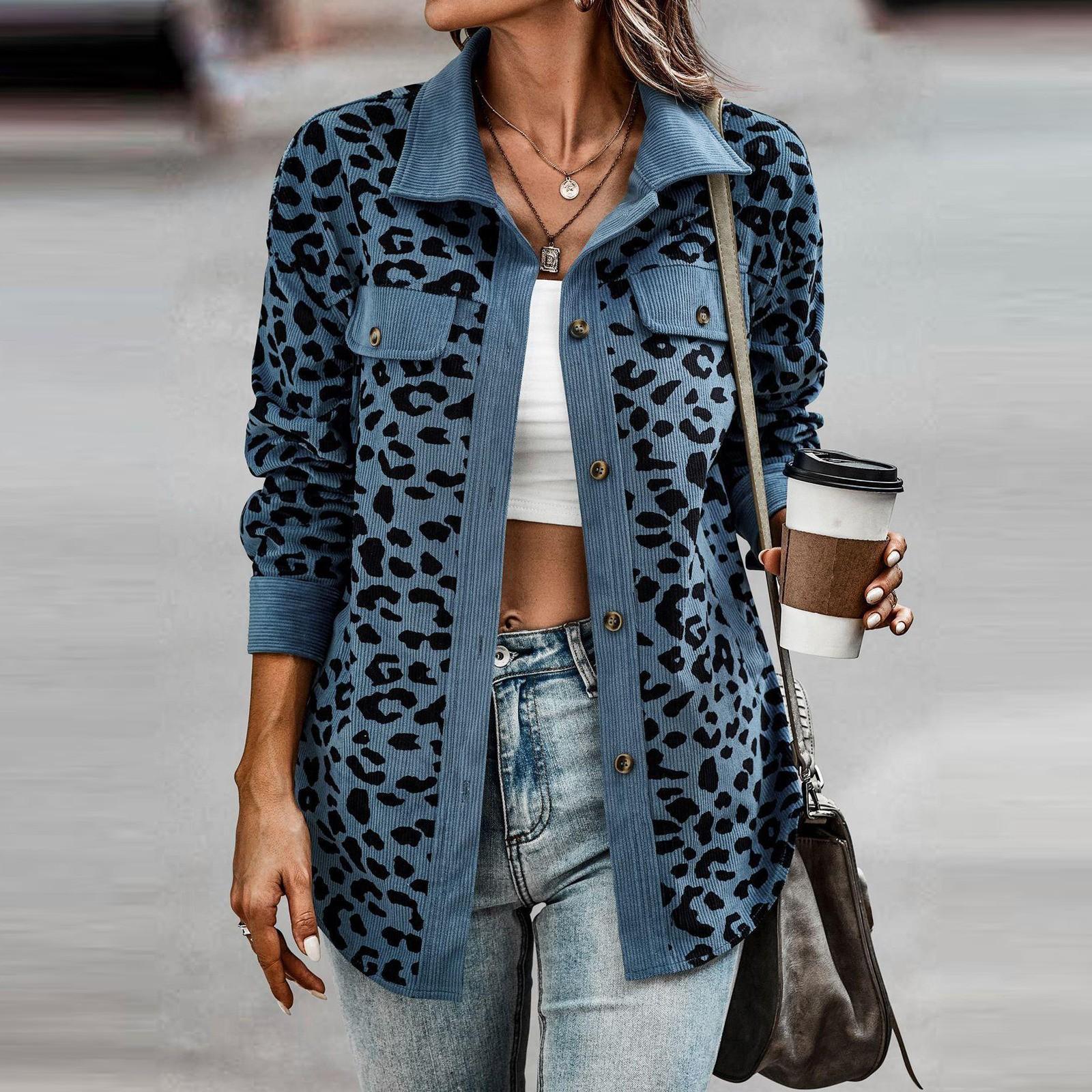 

Модное женское осенне-зимнее пальто на пуговицах с леопардовым принтом, повседневный свободный флисовый свитер, пальто XXL синий