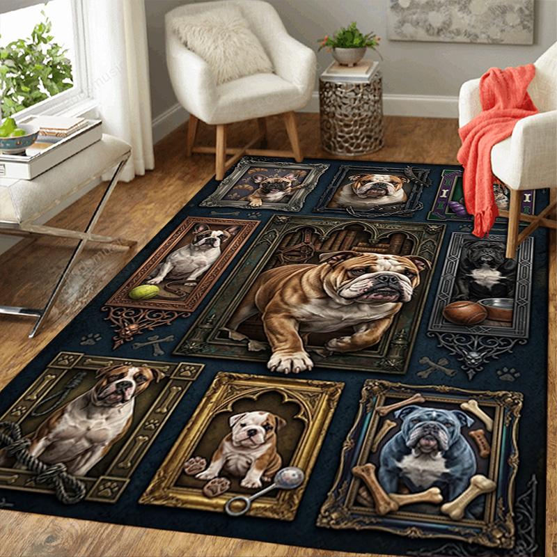 Bulldog Legacy Frames Pattern Rug Floor Mat for Living Room or Bedroom Soft and Comfortable Carpet a Gift for Birthday and Holiday.
