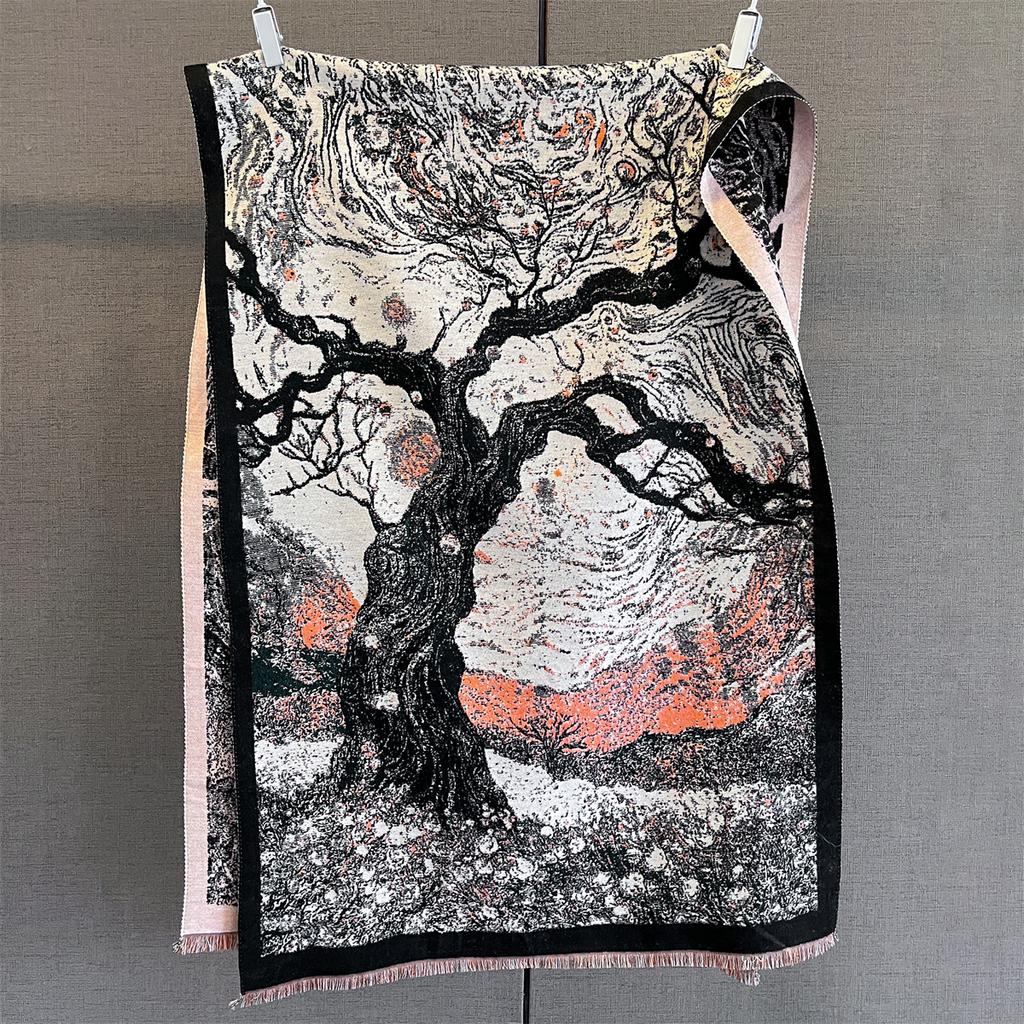 Autumn/Winter Warm Scarf 185*65cm Fashion Print Tassel Shawl Women's Imitation Cashmere Thick Scarf Warps Coldproof Blanket