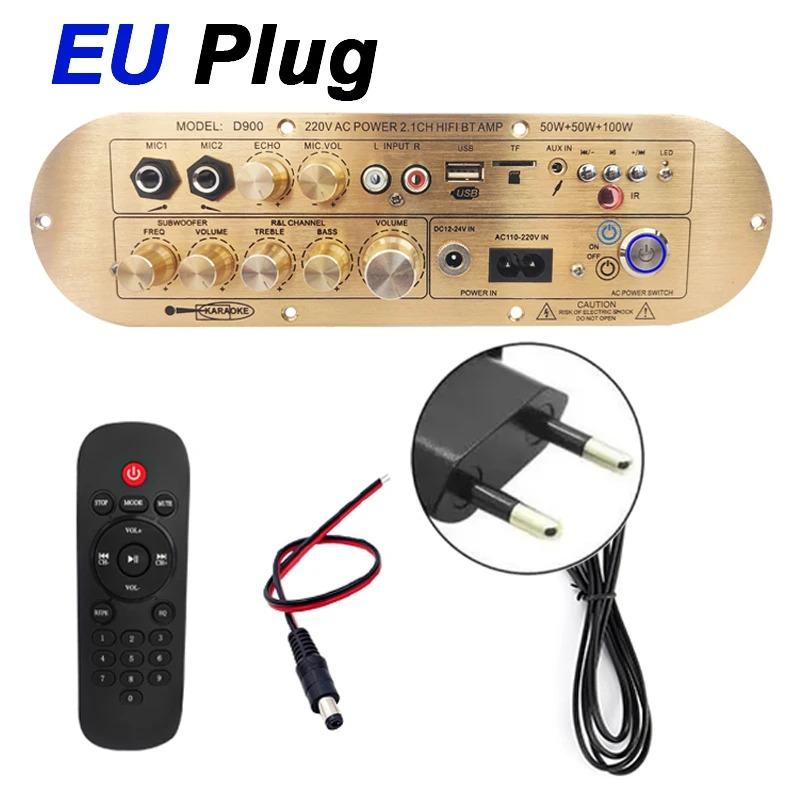 D900 2.1-Chip Bluetooth Amp Board 50 W+50 W+100 W 12-24 V Hi-Fi Bass/Treble EQ MIC Echo TWS Pair USB/TF/AUX For Subwoofer EU/US