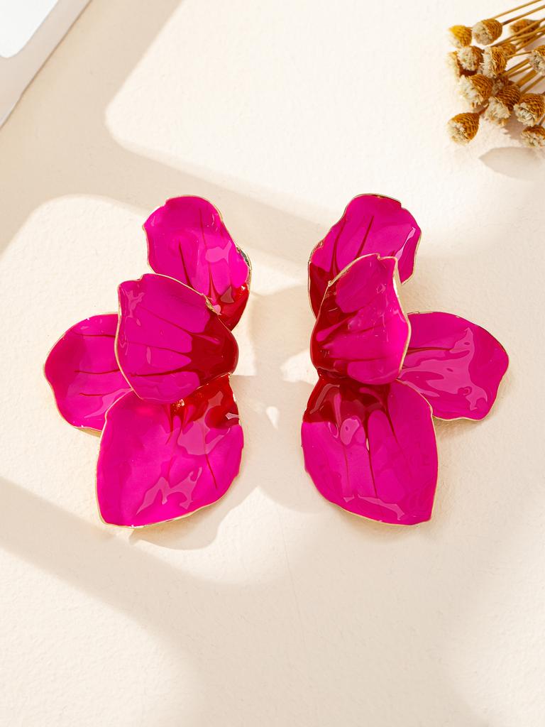 Gradual Change Of Pink Petals Dripping Oil Exaggerated Earrings, Fashion High Sense Sweet Wind Temperament Versatile Earrings