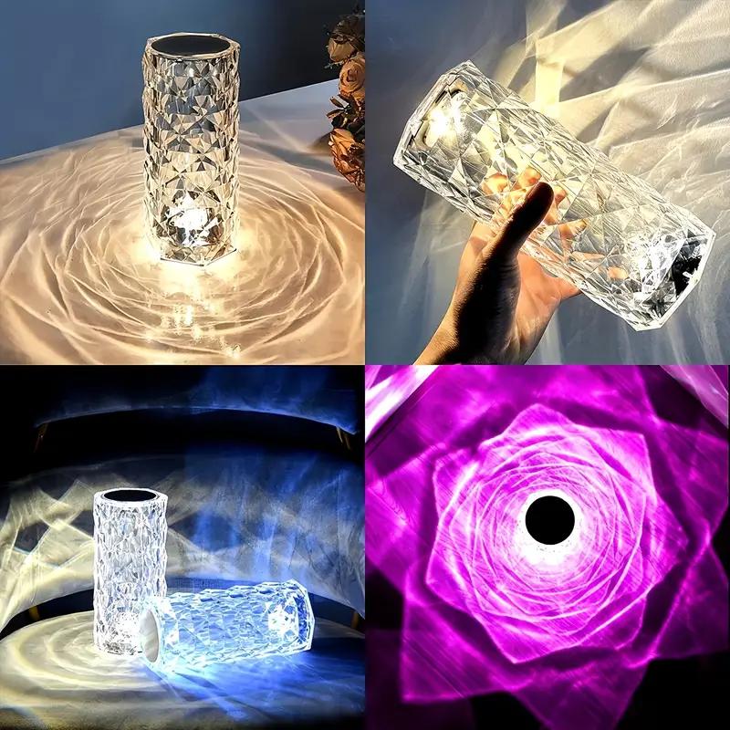 Crystal Rose Table Lamp, Remote Control & Touch Bedside Lamp, LED Night Light, Dimmable Bedside Lamp, USB Rechargeable, for