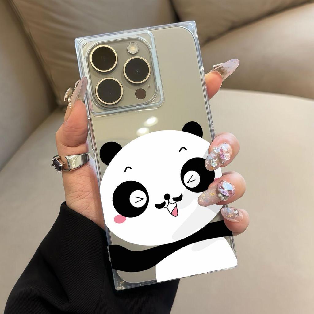 Clear Square Back Tube Case Protection For iPhone 16 ProMax 15 Plus 11 14 Pro Max 13 12 Baby Panda Pattern