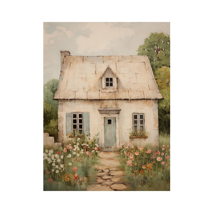 Vintage Steinhausdruck Französisches Landhaus Gemälde Leinwandposter Rustikale Bauernhaus Wandbilder Heim Zimmer Wanddeko