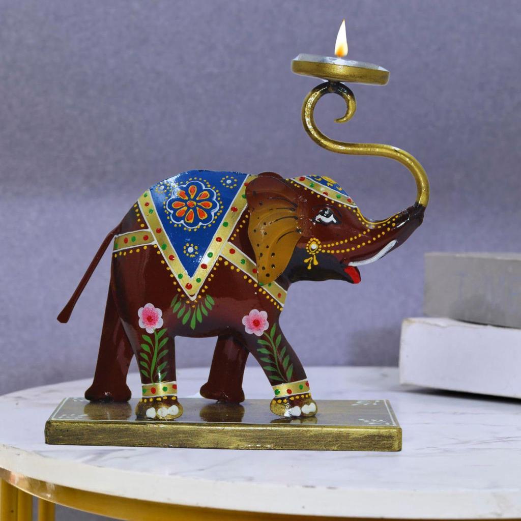 Metal Elephant Tealight Candle Holders, Home Décor - Gifts Item, Decorative Elephant Showpiece for Table Decor, Handpainted Elephant