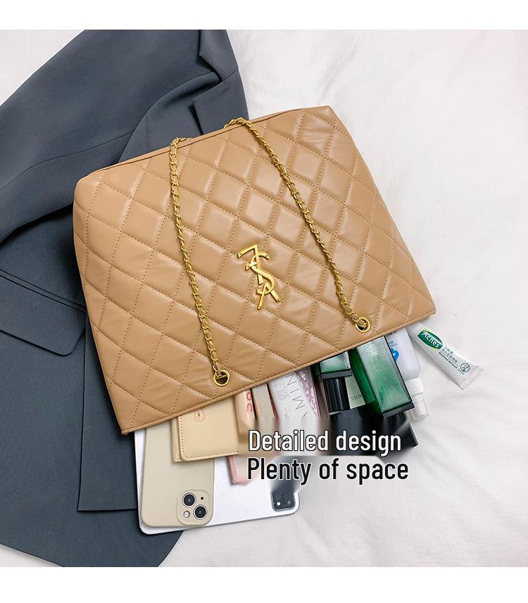 Diamond Lattice Women's Autumn Bag - Korean Style Large Capacity Chain Shoulder Bag for Work Commute