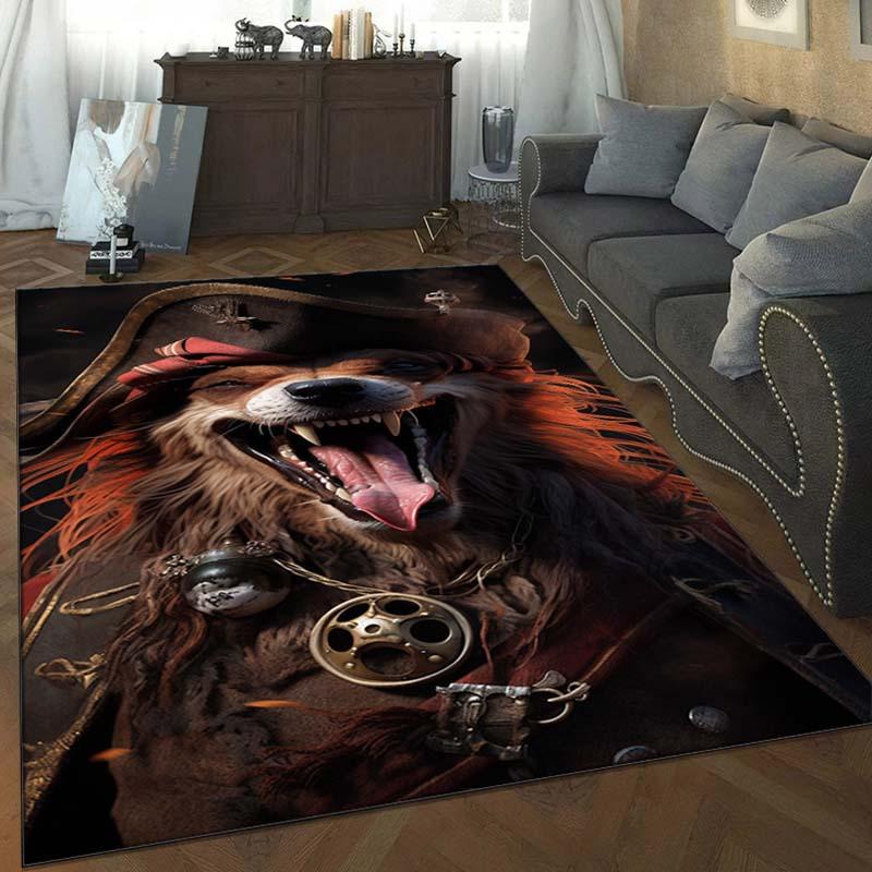 Steampunk Lion Rug for Bold Interiors | Industrial Theme Area Rugs | Unique Home Décor Pieces Skid resistant carpet