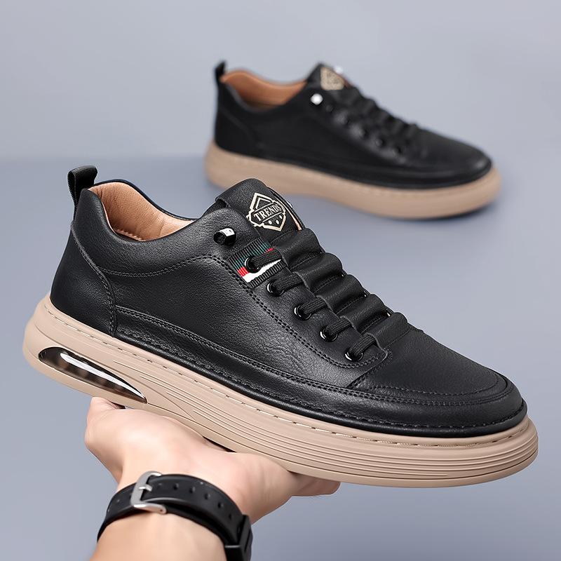 New Shoes for Men Genuine Leather Casual Shoes Flat Skateboard Shoes Fashion Cow Leather Slip-on Sneaker