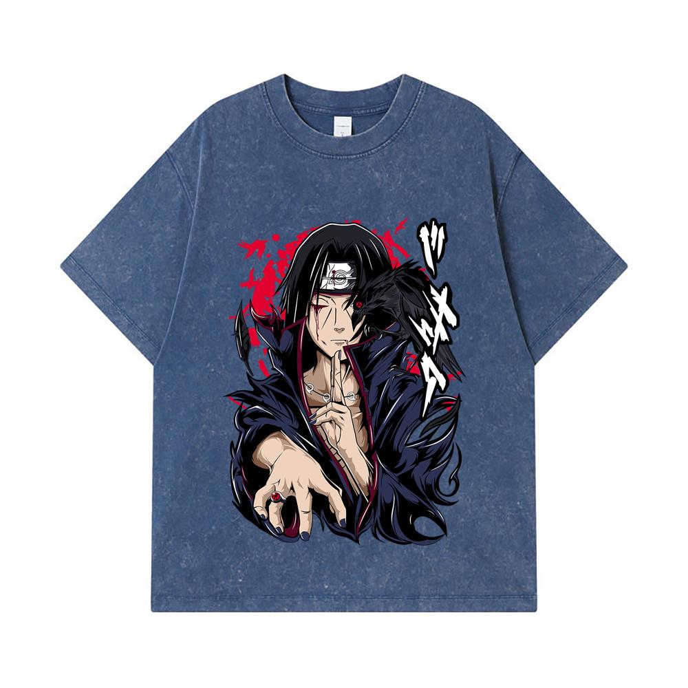 275 GSM Washed T-shirts 100% Cotton Naruto V3 Itachi Print Unisex Heavy Cotton T Shirt