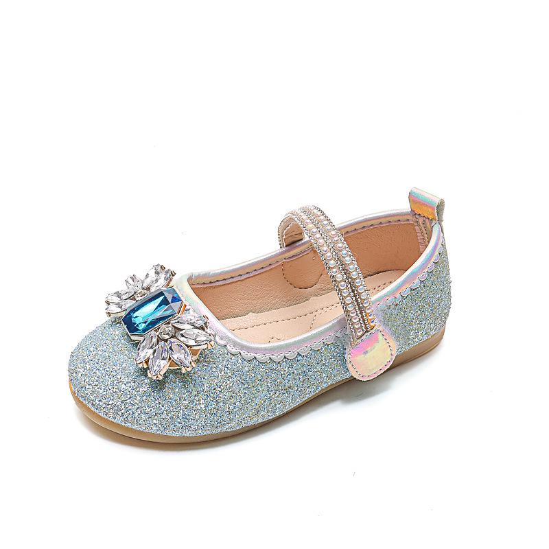 Girls' Rhinestone Princess Shoes: New 2025 Spring/Autumn Round-Toe Soft-Sole Shoes for Toddlers Ages 3-12, Perfect for Performances.