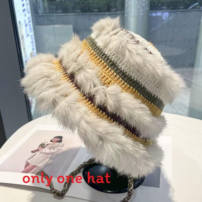 Cartoon Style Wool Beanie With Plush Fur Material And Adjustable Fit For Casual Wear