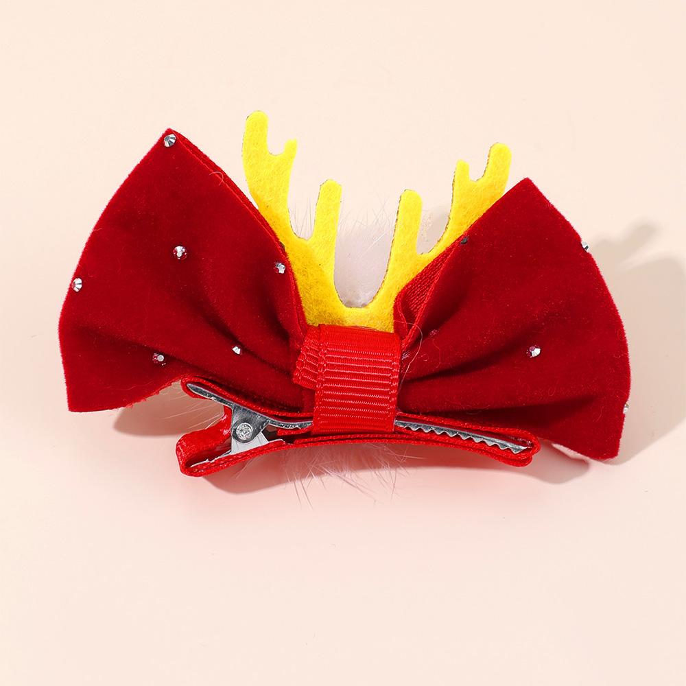 2Pcs Christmas Retro Velvet Bow Hair Clips For Girls Sweet Glitter Reindeer Antlers Rhinestone-embellished Hairpins Accessories