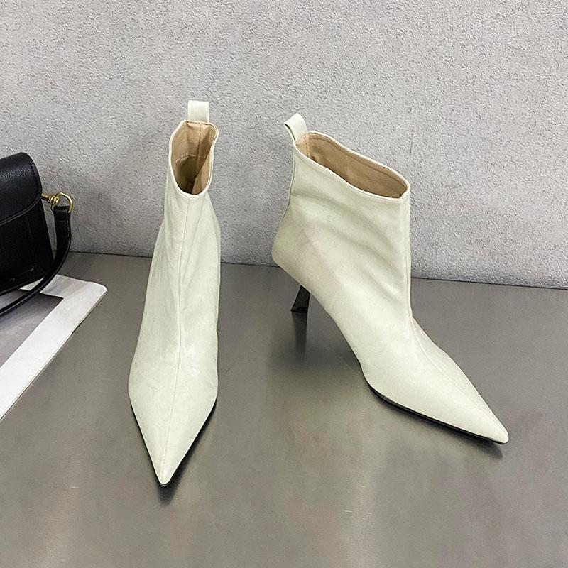 Slip-On Damen Stiefeletten mit Stretch-Ankle, spitze Zehenpartie, Damen Moderne Kurze Stiefel mit Absätzen, Schuhwerk, Damen Pumps Schuhe