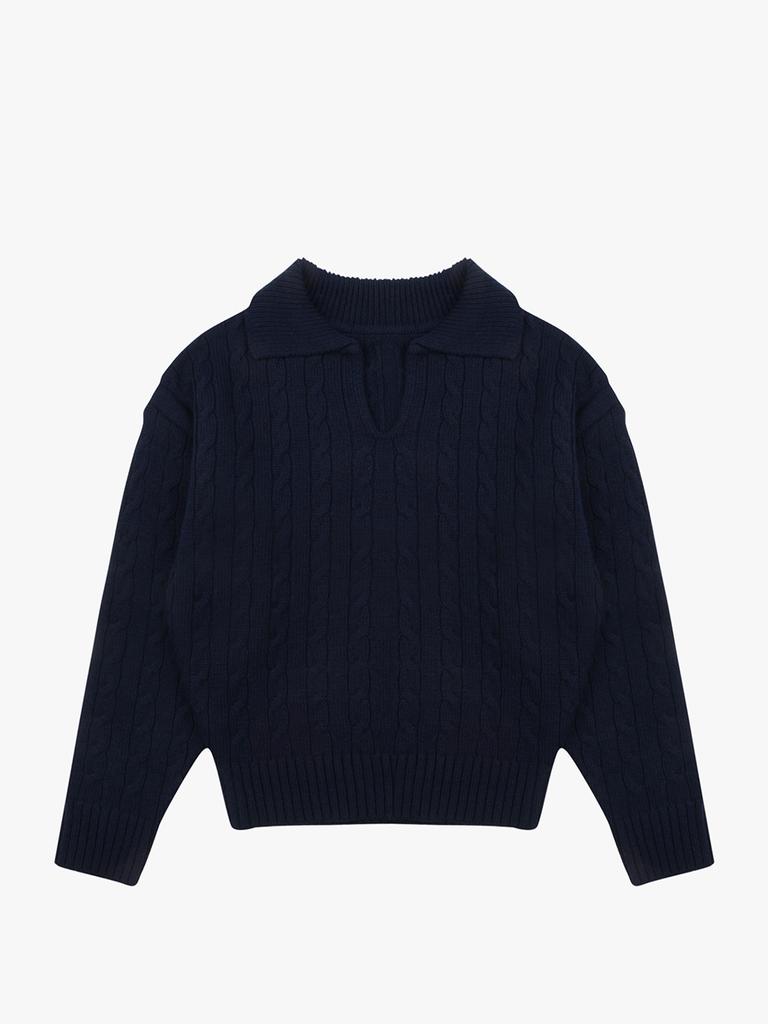 Saengleogsyu Cable Collar Knit Navy
