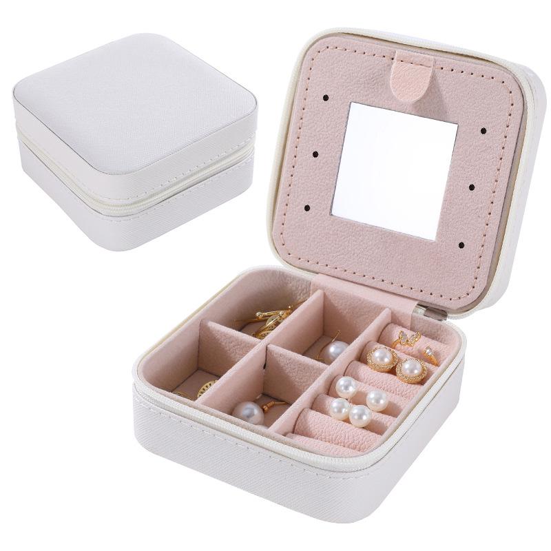 

Portable Travel Jewelry Box with Mirror for Rings, Earrings, Studs, and Necklaces