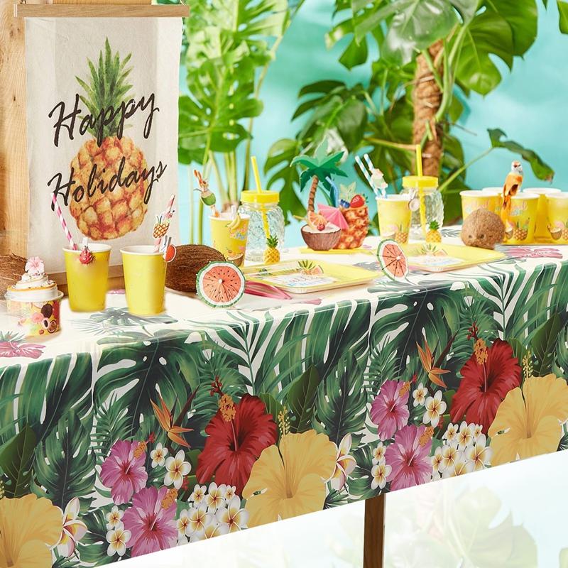 Hawaiian Luau Tablecloths Tropical Palm Leaves Table Cloth Hawaii Disposable Plastic Table Cover Birthday Summer Beach Supplies