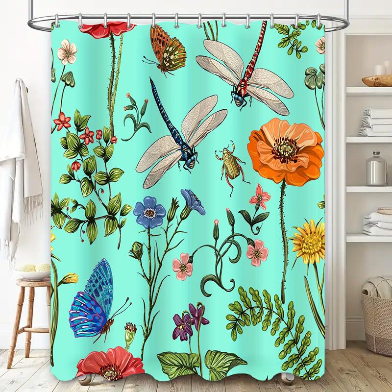 Green Dragonfly Butterfly Shower Curtain Waterproof Bath Decor Customizable 3D Printing Home Decoration