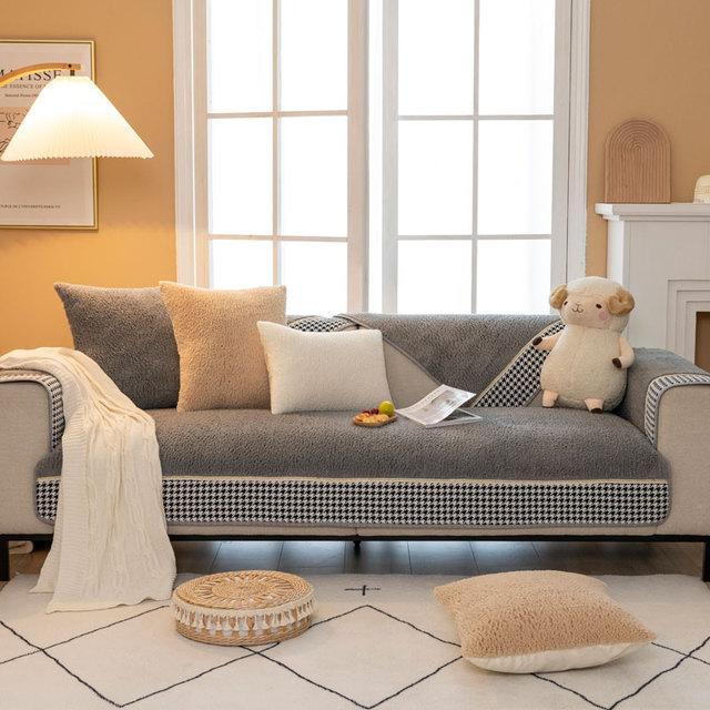 

Современный клетчатый плюшевый чехол для дивана, бархатный чехол из овечьей шерсти, кашемировый нескользящий чехол для дивана, чехол для одного кресла, зимний мягкий бежевый цвет Cushion cover30x50cm серый