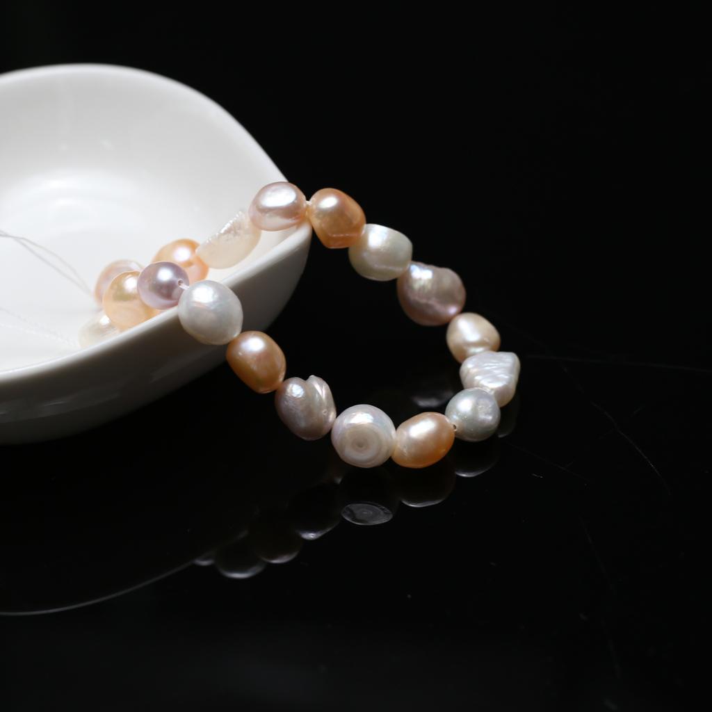 1String, Artificial Pearl Beads 9-10mm, Fashion Handmade Two-sided Light Straight Hole Beads for Jewelry Making DIY Necklace Bracelet Accessories 18cm