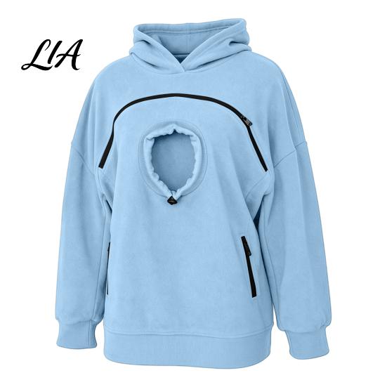 Dog Holder Hoodie Women Pet Carrier with Front Side Pockets, Solid Color Casual Hooded Loose Fit Sweatshirt Sweatshirt, Cat Carrying Pouch