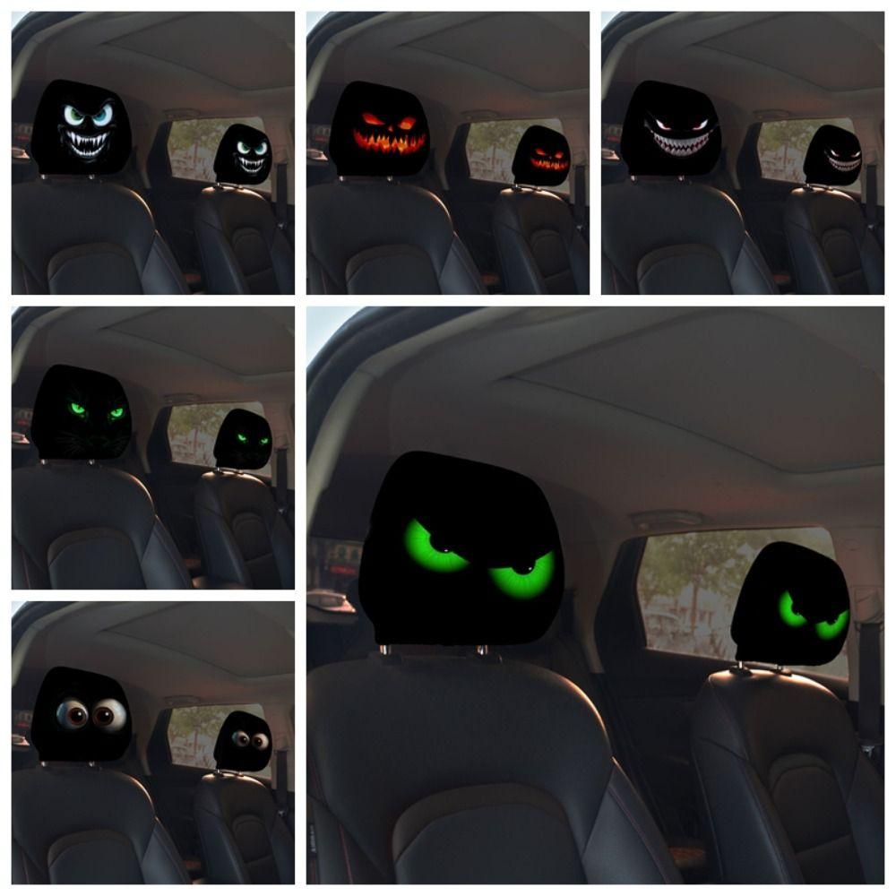 2PCS Funny Face Printing Car Seat Cover Black Car Headrest Protector Car Headrest Cover  Halloween
