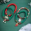 Christmas Color Block Letter Polymer Clay Beaded Bracelet Set with Snowman Design