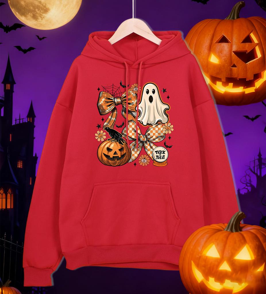 Happy Halloween Creative Bow Ghost Design Hoodies Men Pocket Autumn Hoody Casual Fleece Streetwear Oversized All-Match Pullovers