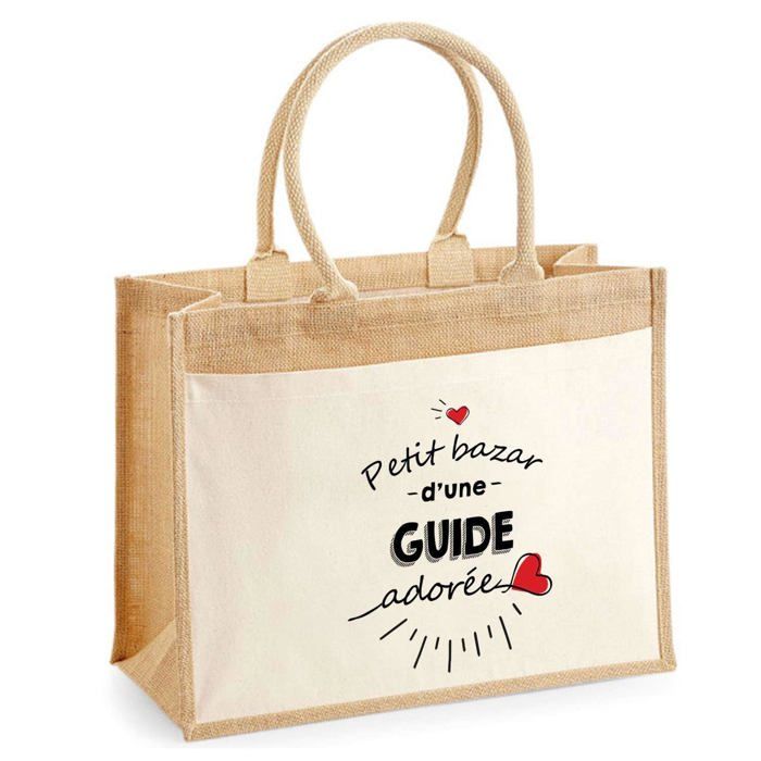 Sac de plage - PLANETEE - Jute avec poche Bazar d'une Guide adorée - Coton - 43x33 cm - Bandoulière