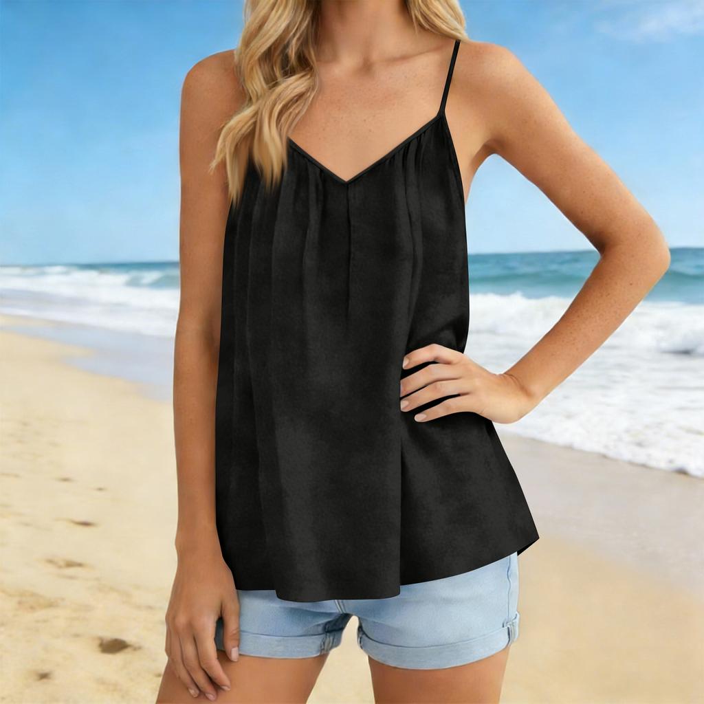 Women's Casual Sleeveless Top Delicate Straps Floaty Beach Resort V-Neck Top