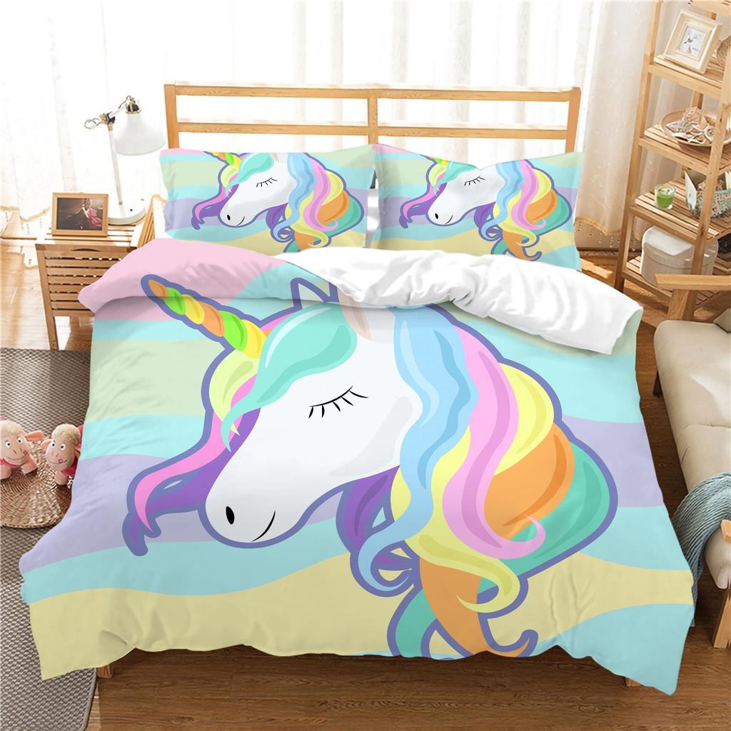 Home Textiles Unicorn Printed Bedspreads Soft Duvet Cover Set Girl Boy Adult People High End Beding Set,Quen Sized Dimensions Warm Soft plus Breathabl