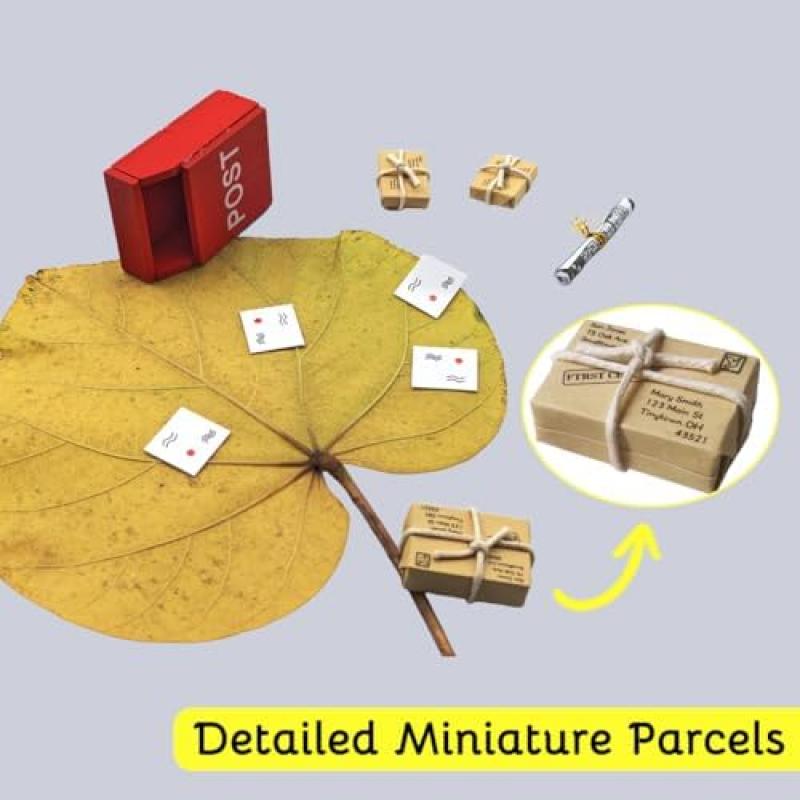 KEPKKU Christmas Elf Decor Accessories Set, 1:12 Scale Miniature Elf Mailbox/Newspaper/Envelopes, 9Pcs Mini Dollhouse Christmas Door Decor