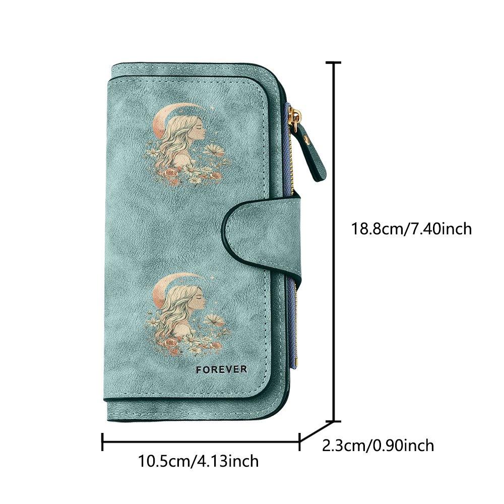 Moon Girl Floral Long Zipper Wallet, Large Capacity Card Holder, Unisex Clutch Bag, Fashionable Zipper Coin Purse, Suitable for Daily Use, A Great