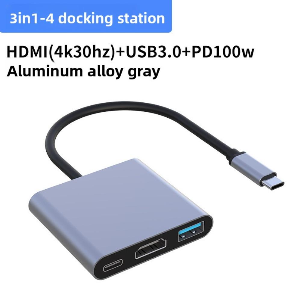 Type C to HDMI Triple Dock Adapter Hub for TV Projector Laptop with 3 in 1 Multi Port Expansion