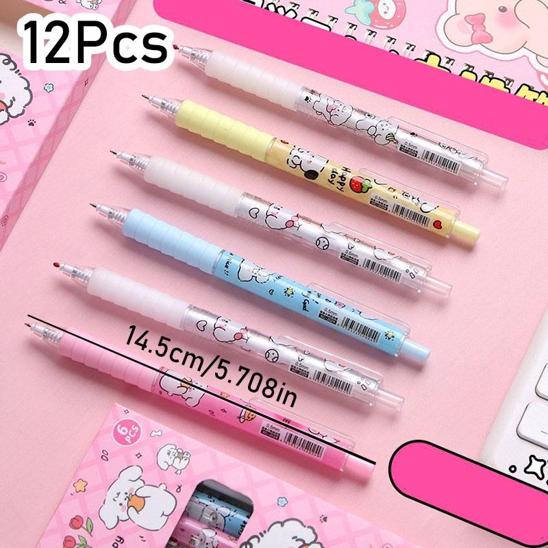 6Pcs Cartoon Pattern Press Neutral Pen 0.5mm Black Ink Cute Writing Drawing Pen Student Stationery School Office Supplies 6 Pcs/Box