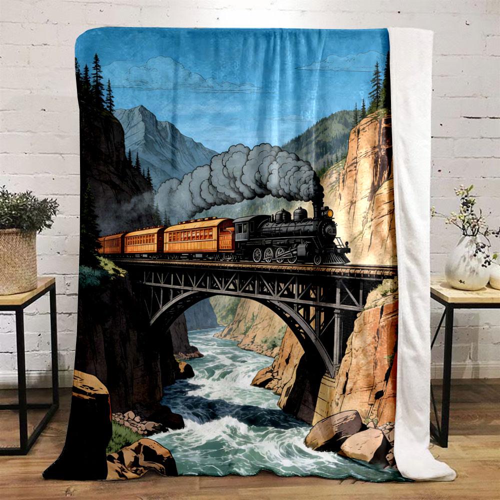 

Multi Size Retro Steam Locomotive Print Blanket Home Travel Camping for Adults and Kids Luxury Gifts Picnic Blanket 75x90cm