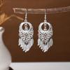 Ethnic Miao Silver Tassel Earrings - Retro Long Dangle Scenic Studs for Women