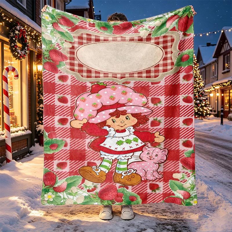 Strawberry Shortcake Pattern Blanket for Home Decoration, Bed, Sofa, Car Travel, Camping, Suitable for All Seasons, Birthday Christmas Gift
