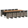 11 Piece Garden Dining Set with Cushions Gray Poly Rattan