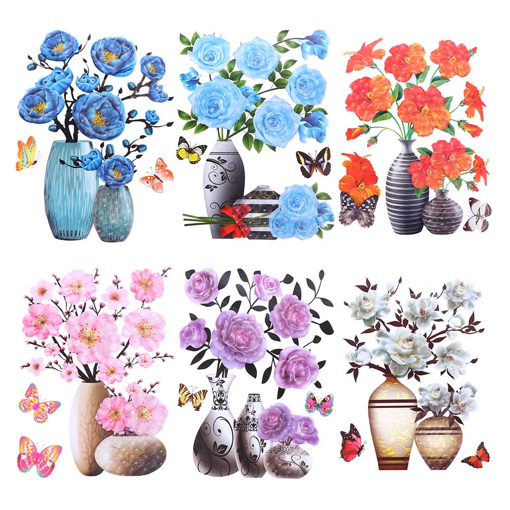 

Reusable Easy to peel and stick Safety Overlay design 3D vase Adhesive flowers Sticker Wall decor