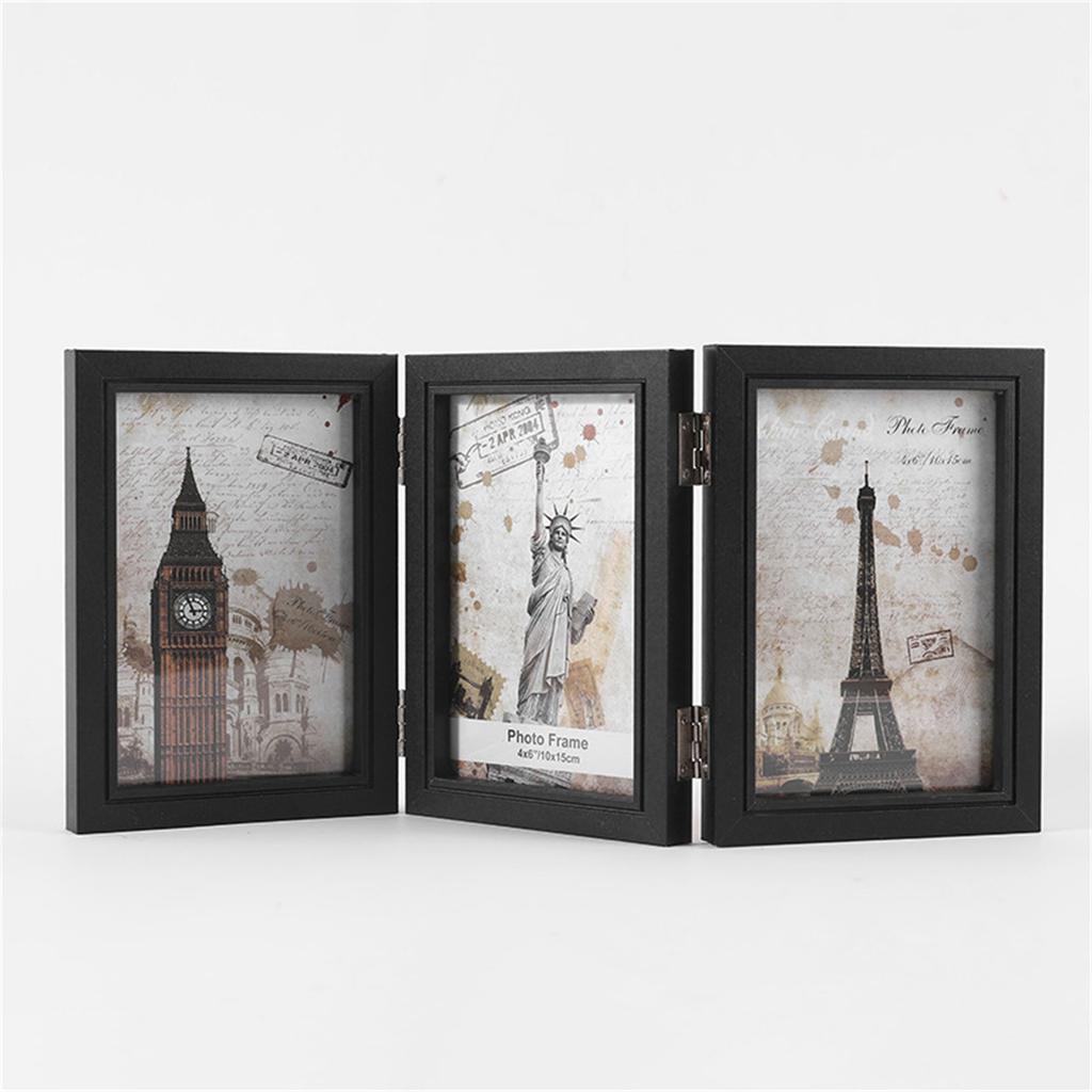 Picture Frame Hinged Folding Collage Photo Frame Multiple Wooden Desk Picture Frame with Glass Front Tabletop Decors