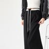 Gray sweatpants women's spring and autumn casual straight sweatpants design sense splicing elastic waist narrow version wide leg pants