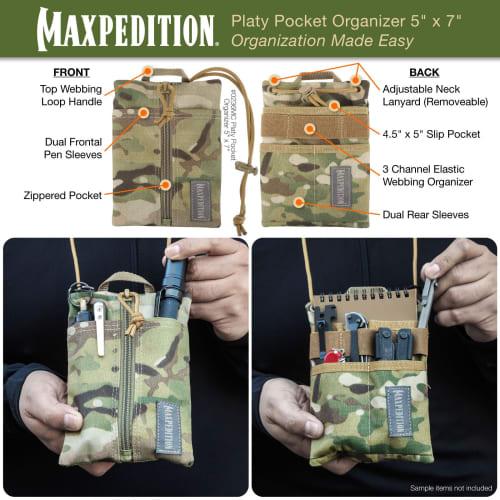 MAXPEDITION Plate Pocket Organizer, 5" x 7" (Multicam), Durable EDC Tool Pouch for Men, Neck Wallet with Paracord Strap, Holds Flashlight, Multitool,