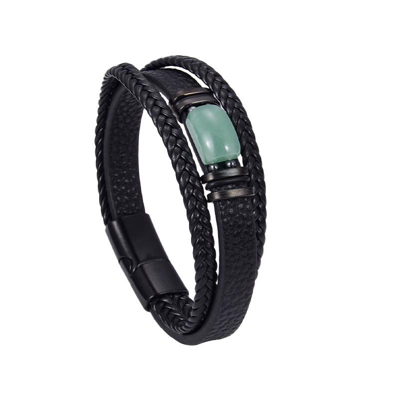 Men's Double Layer Leather Bracelet with Tiger Eye Stones