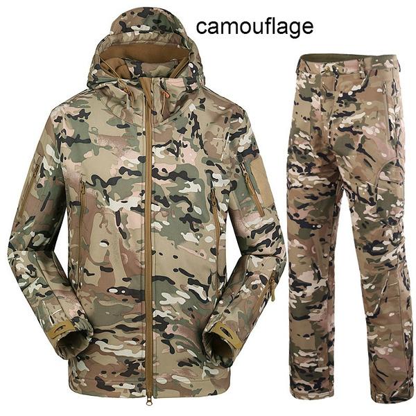 New TAD Tactical Soft Shell Jacket + Pants Camouflage Outdoor Men Army Sport Hunting Camping Waterproof Windbreaker Set