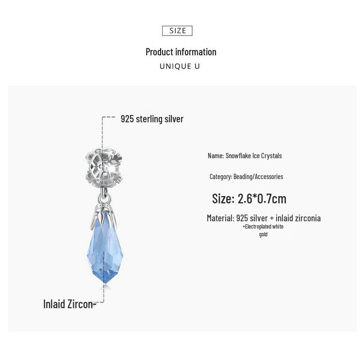 Sterling Silver Snowflake Ice Crystal Pendant Bracelet with Light Blue Zircon and Platinum Plating