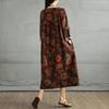 Spring Maxi Floral Dress  New Vintage Long Sleeve O Neck Loose Casual Plus Size Women