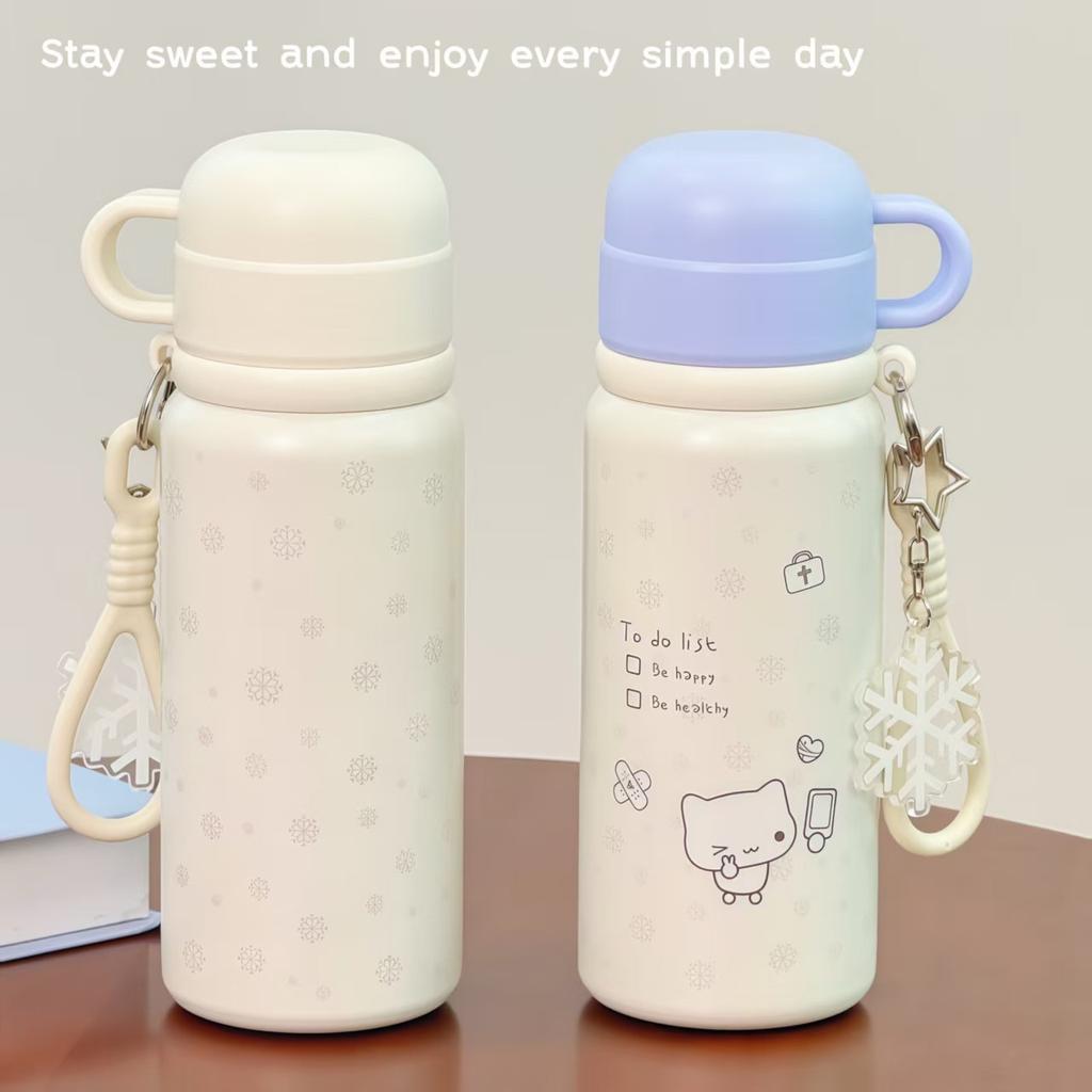 Soft Cute Simple Pen Kitten Thermos Cup Cute Snowflake Dark Pattern Girl Shopping Travel Portable High Value Thermos Cup